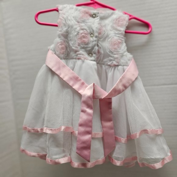 Rare Edition Girls Infant Toddler Pink White Satin bow Flower Dress Sleeveless 9 - Picture 15 of 16